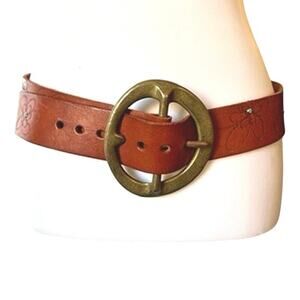 Vintage 2004 Red Monkey Designs Leather Belt - Size 36 - Turquoise & Floral